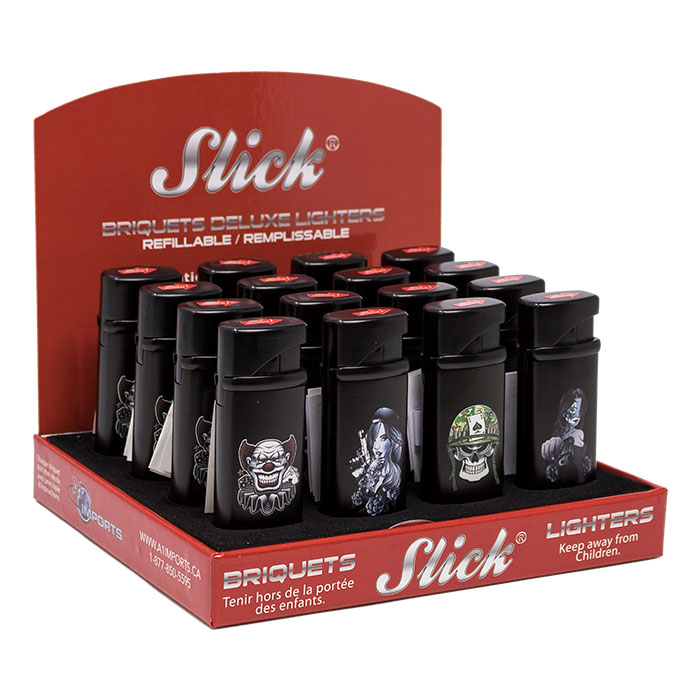 Slick Joker & Skull Torch Lighter Display of 16