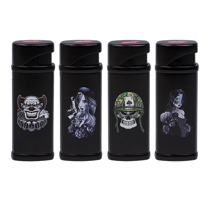 Slick Joker & Skull Torch Lighter Display of 16