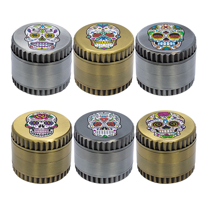 Skull Head Aluminium Four stage Grinder Display of 6