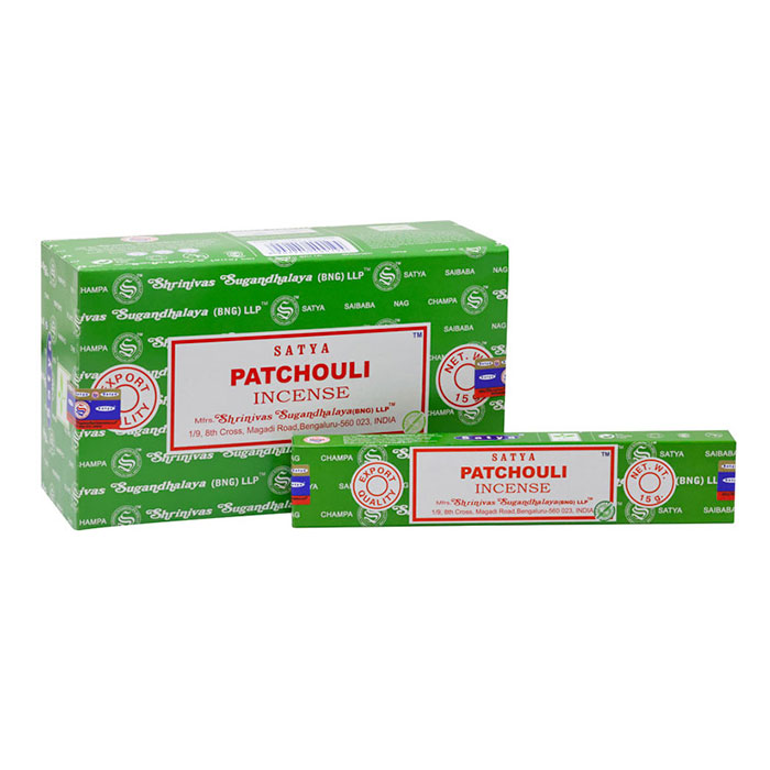 Satya Spicy Patchouli Incense 15g Display of 12