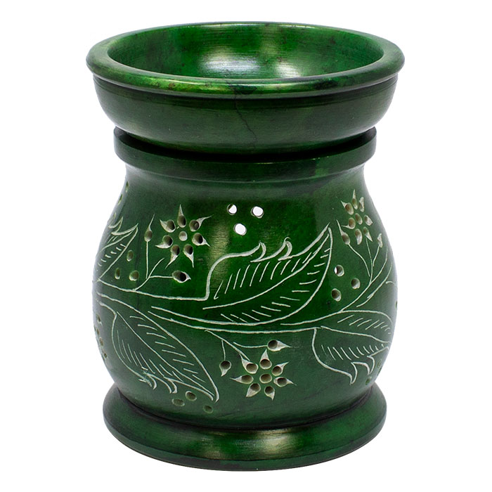 Green Engraved Leaf Motif 5 Inches Soapstone Oil Burner