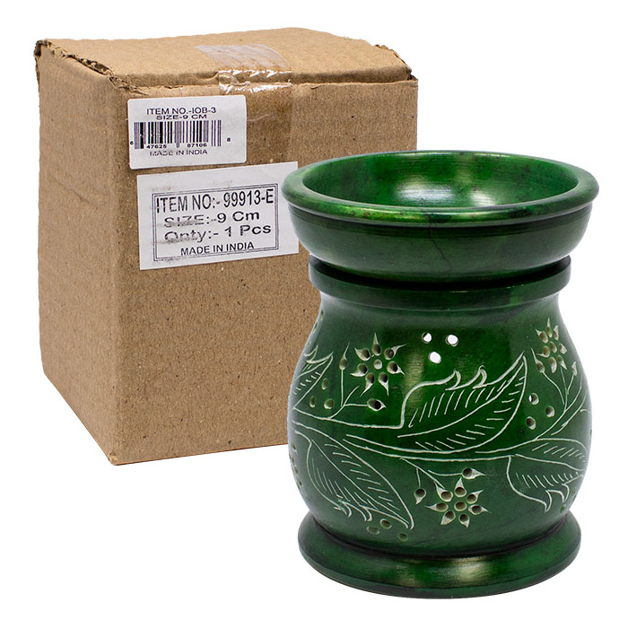 Green Engraved Leaf Motif 5 Inches Soapstone Oil Burner