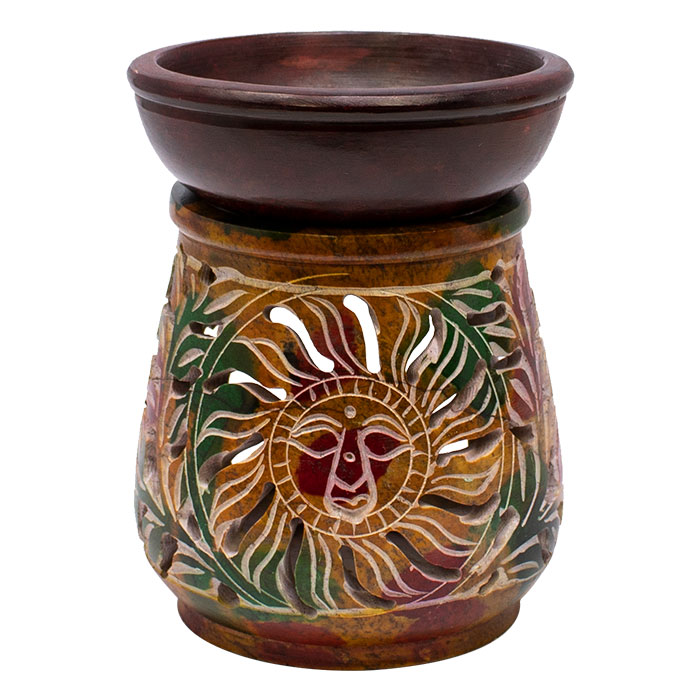 Rasta Sun Engraved 5 Inches Soapstone Oil Burner