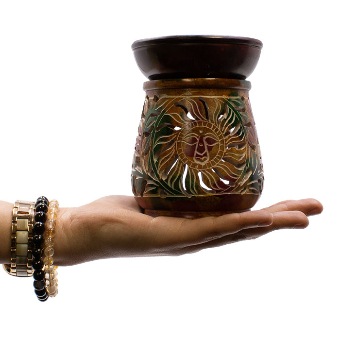 Rasta Sun Engraved 5 Inches Soapstone Oil Burner