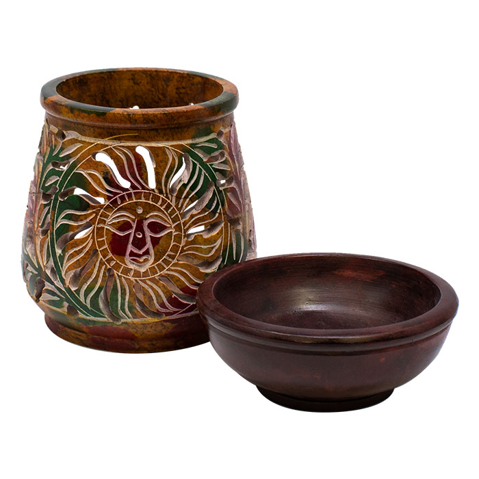 Rasta Sun Engraved 5 Inches Soapstone Oil Burner