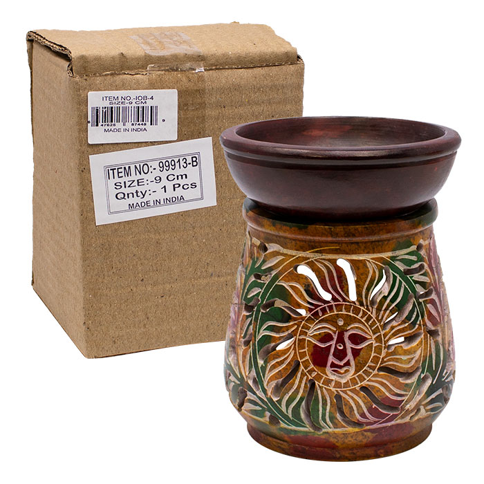 Rasta Sun Engraved 5 Inches Soapstone Oil Burner