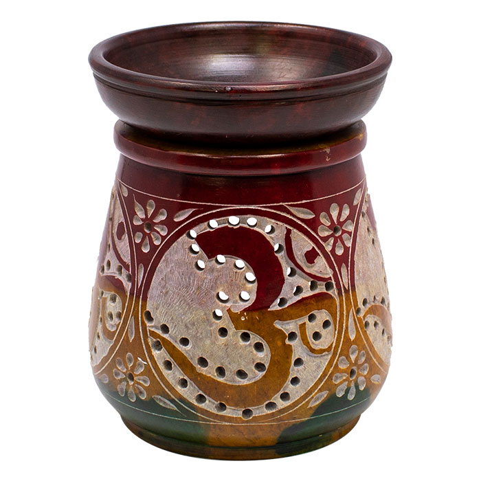 Rasta Carved Om ॐ Symbol 5 Inches Soapstone Oil Burner