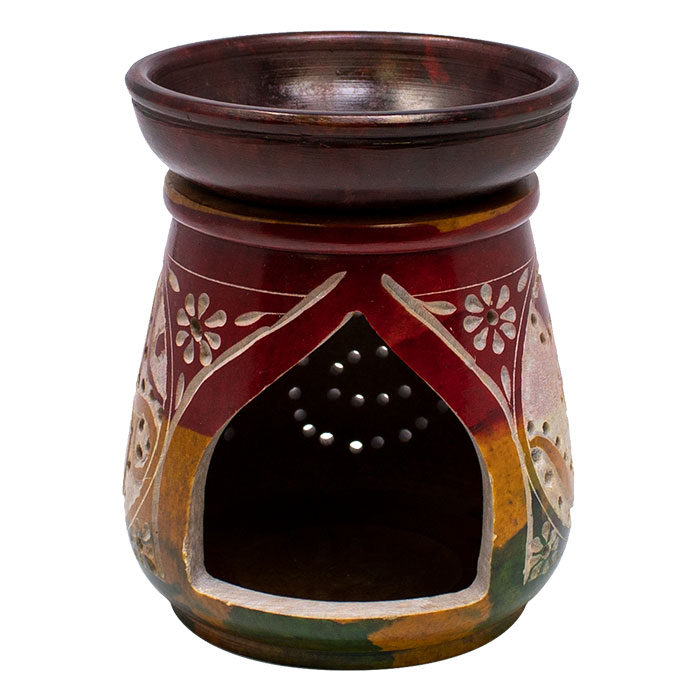 Rasta Carved Om ॐ Symbol 5 Inches Soapstone Oil Burner