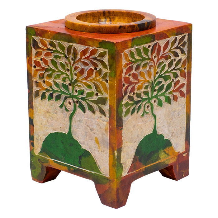 Prismatic Tree of Life Square 5 Inches Soapstone Oil Burner