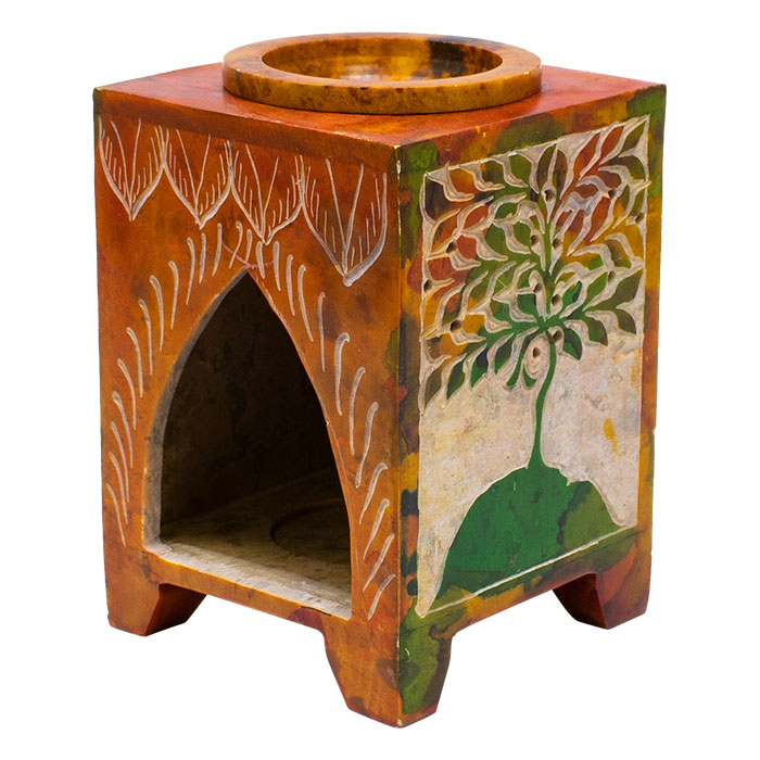 Prismatic Tree of Life Square 5 Inches Soapstone Oil Burner