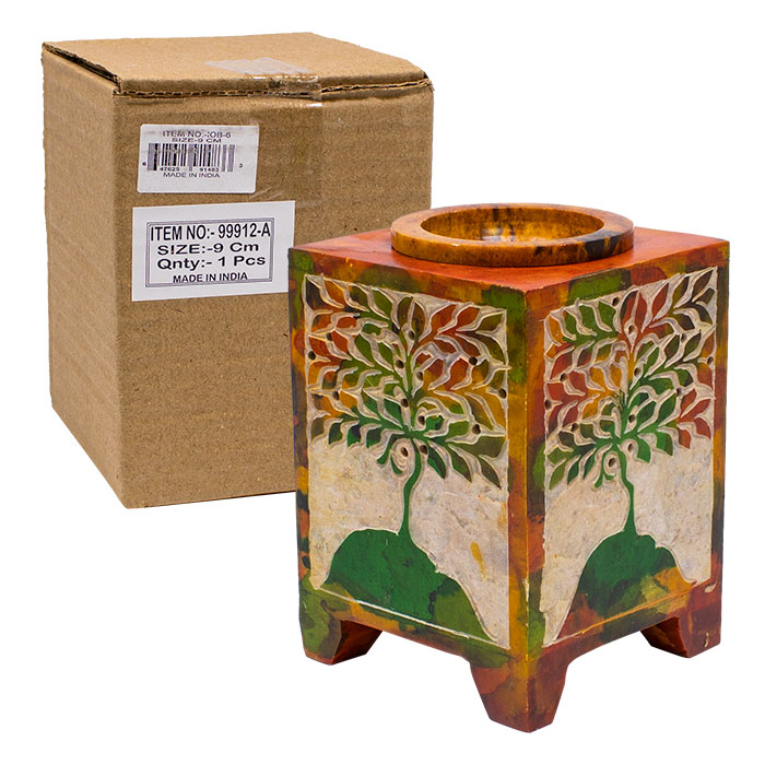 Prismatic Tree of Life Square 5 Inches Soapstone Oil Burner