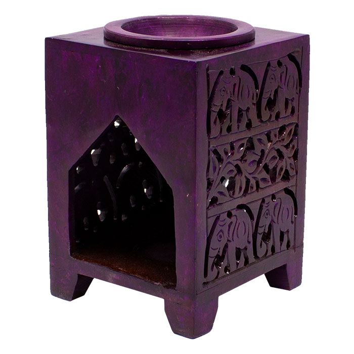 Purple Elephant Artwork Square 5 Inches Soapstone Oil Burner