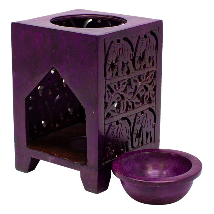 Purple Elephant Artwork Square 5 Inches Soapstone Oil Burner