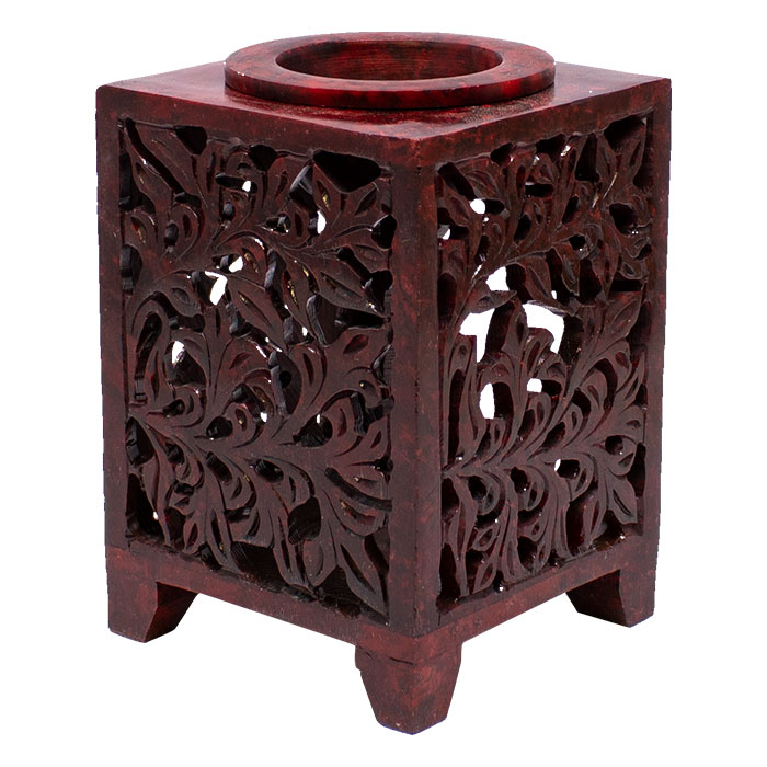 Maroon Screened Square 5 Inches Soapstone Oil Burner