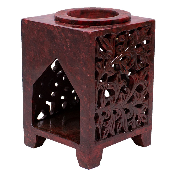 Maroon Screened Square 5 Inches Soapstone Oil Burner