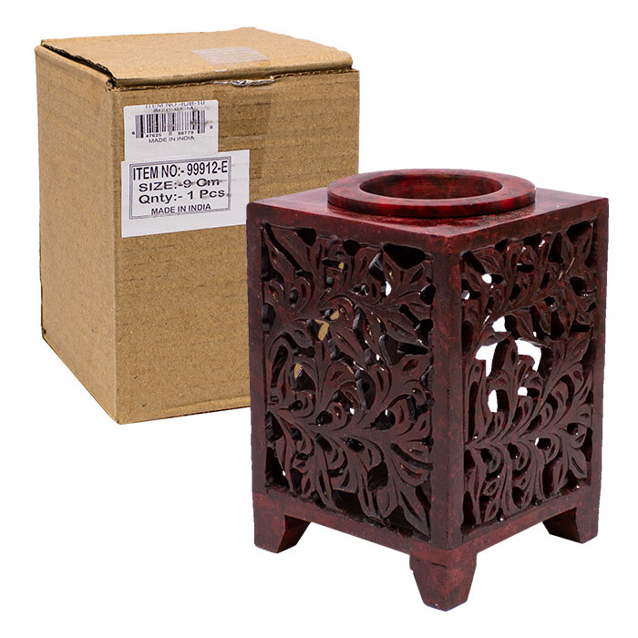 Maroon Screened Square 5 Inches Soapstone Oil Burner