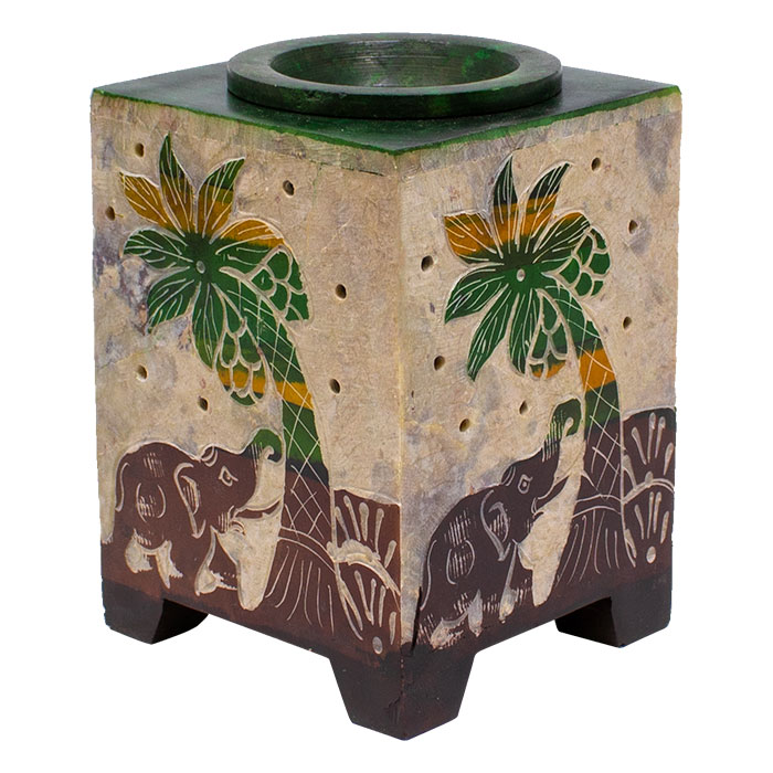 Traditional Elephant Square 5 Inches Soapstone Oil Burner