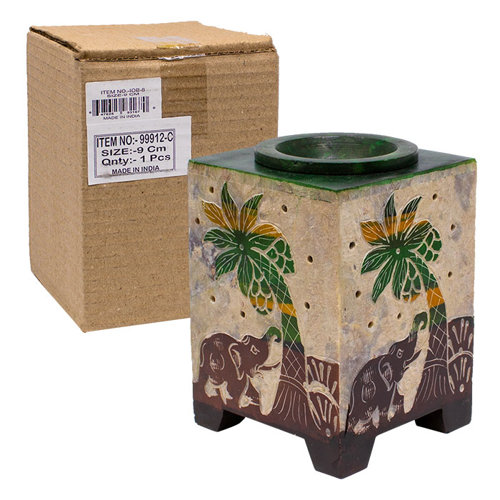 Traditional Elephant Square 5 Inches Soapstone Oil Burner