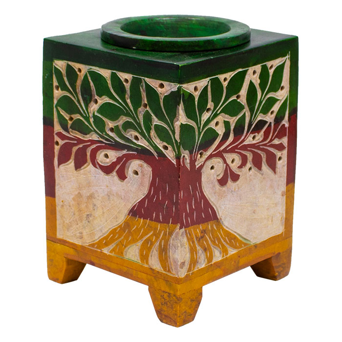 Rasta Heritage Tree Square 5 Inches Soapstone Oil Burner