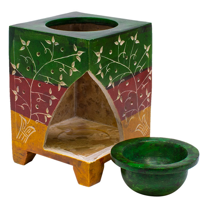 Rasta Heritage Tree Square 5 Inches Soapstone Oil Burner