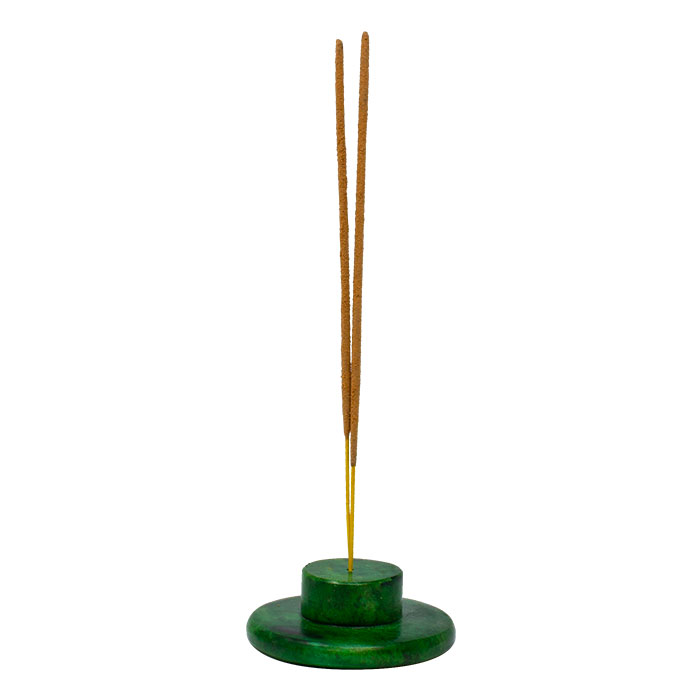 Green Tropical Tree & Elongated Leaves 11 Inches Soapstone Round Tower Incense Holder