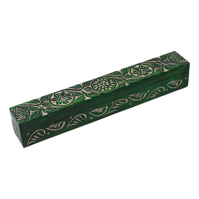 Organic Leaf Pattern 11 Inches Soapstone Coffin Incense Holder