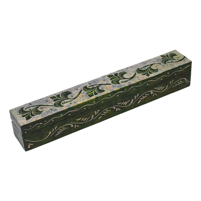 Botanical Leaf Design 11 Inches Soapstone Coffin Incense Holder