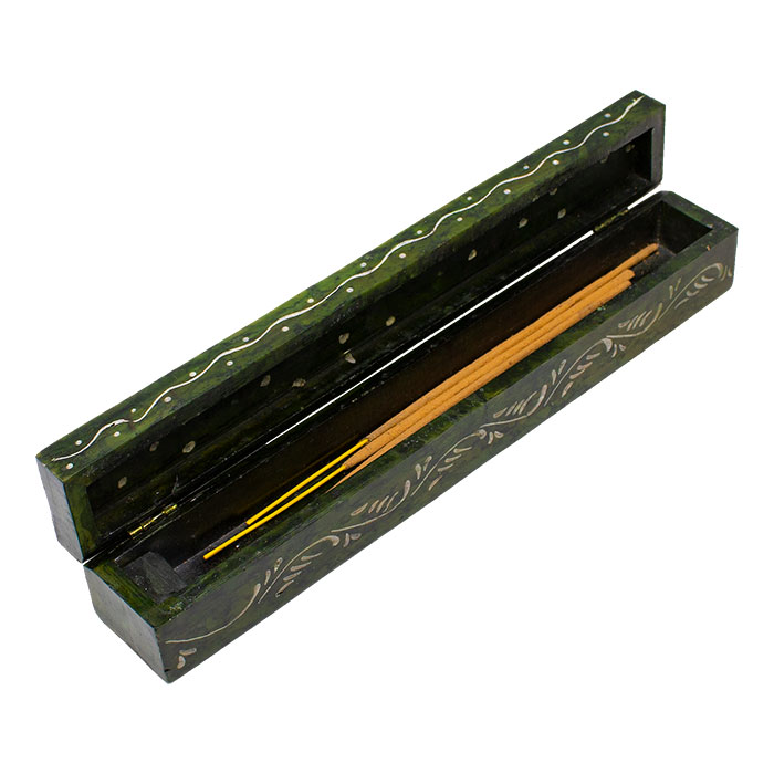 Botanical Leaf Design 11 Inches Soapstone Coffin Incense Holder