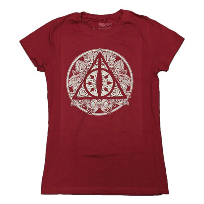 Women Junior's Red Harry Potter Hallows Graphic Tee T-Shirt