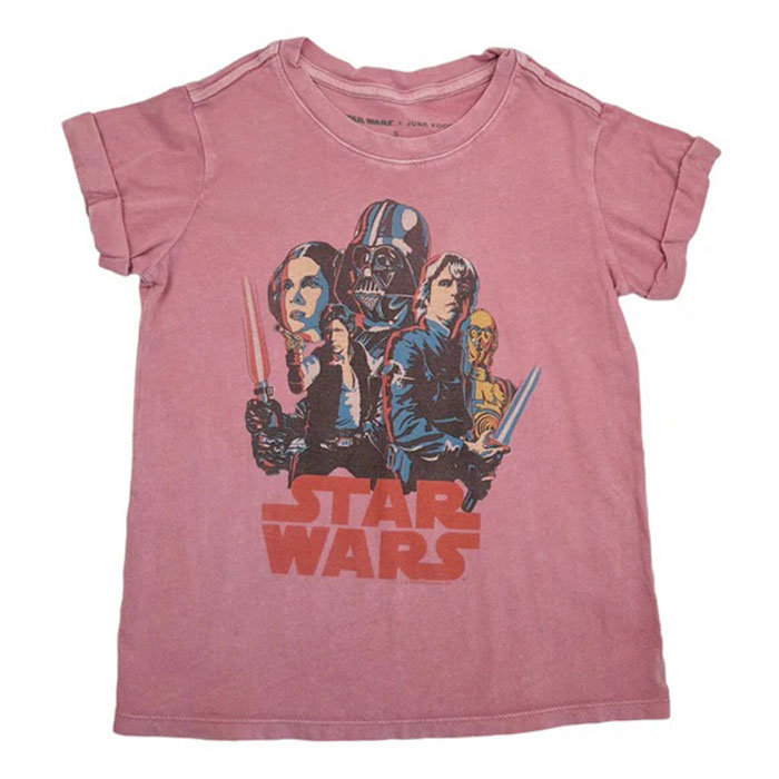 Girl's Pink Faded Retro Star Wars Graphic Tee with Rolled Sleeves-Medium