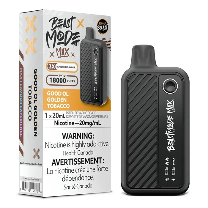 (Stamped)Good Golden Tobacco Beast Mode Max 18000 Puffs Disposable Vape by Flavour Beast Ct 5