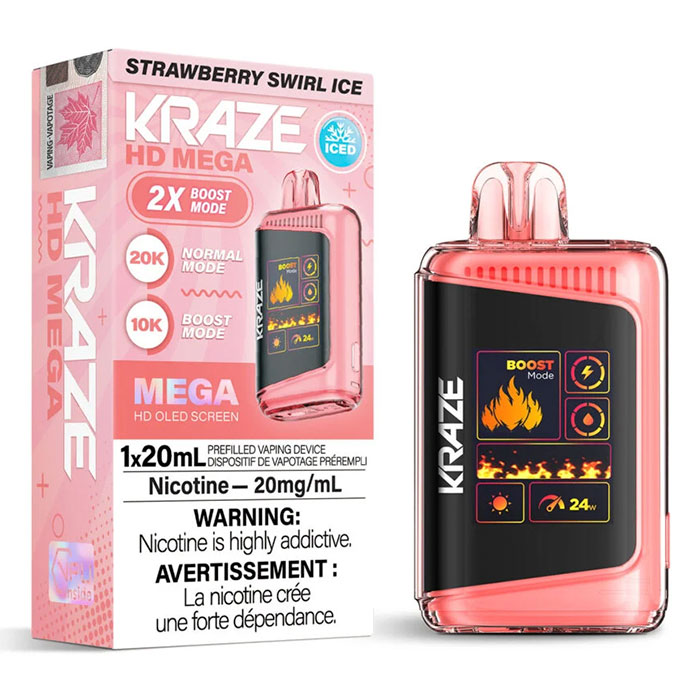 Strawberry Swirl Ice Kraze HD Mega 20000 Puffs Disposable Vape Ct 5