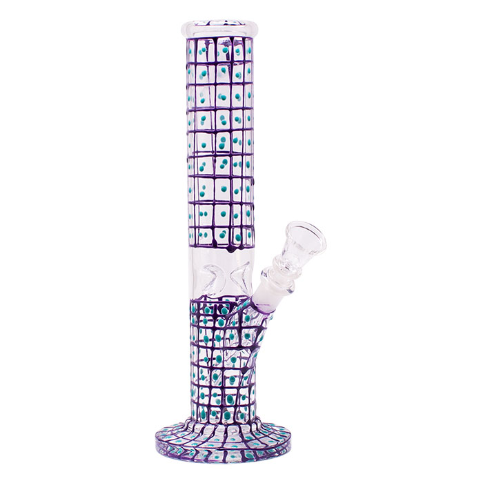 Purple Hand Painted 10 Inches Cylindrical Dotted Glass Bong Purple Hand Painted 10 Inches Cylindrical Dotted Glass Bong