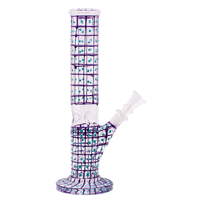 Purple Hand Painted 10 Inches Cylindrical Dotted Glass Bong