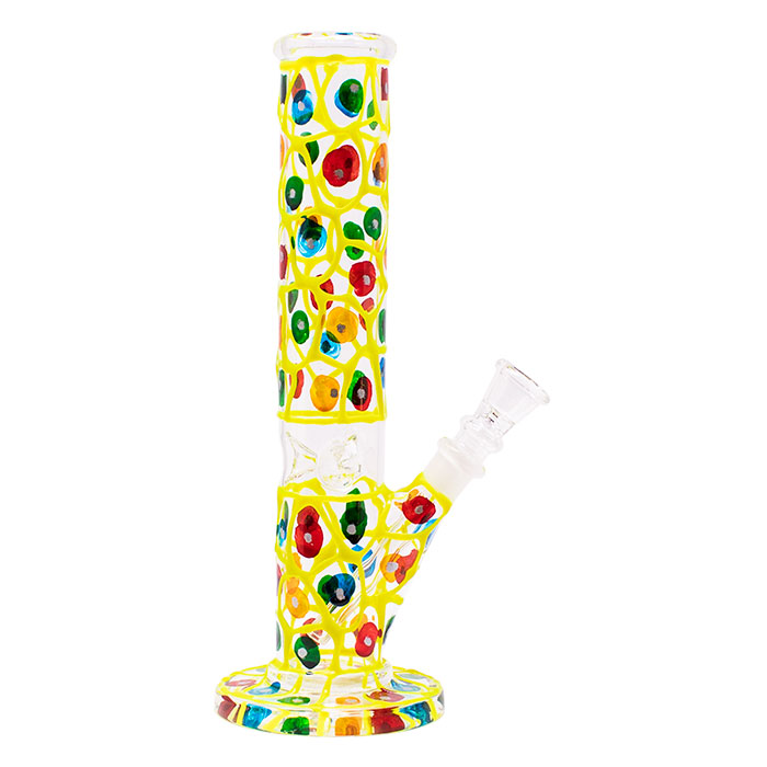 Green Hand Painted 10 Inches Cylindrical Dotted Glass Bong Green Hand Painted 10 Inches Cylindrical Dotted Glass Bong