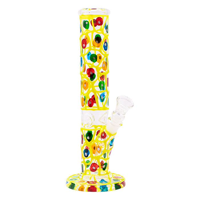 Green Hand Painted 10 Inches Cylindrical Dotted Glass Bong