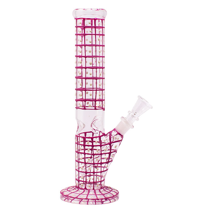 Pink Hand Painted 10 Inches Cylindrical Dotted Glass Bong Pink Hand Painted 10 Inches Cylindrical Dotted Glass Bong