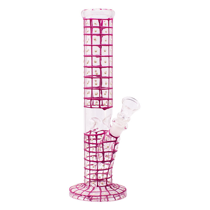 Pink Hand Painted 10 Inches Cylindrical Dotted Glass Bong
