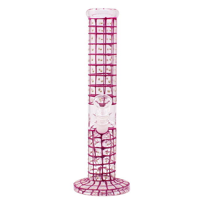 Pink Hand Painted 10 Inches Cylindrical Dotted Glass Bong