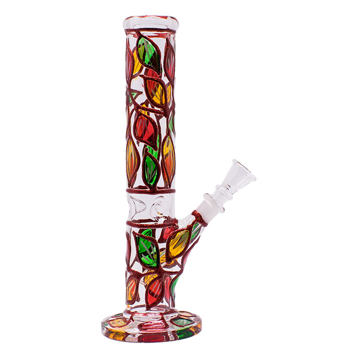 Hand Painted Red Leaves 10 Inches Glass Bong Hand Painted Red Leaves 10 Inches Glass Bong