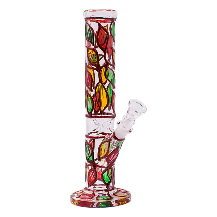 Hand Painted Red Leaves 10 Inches Glass Bong