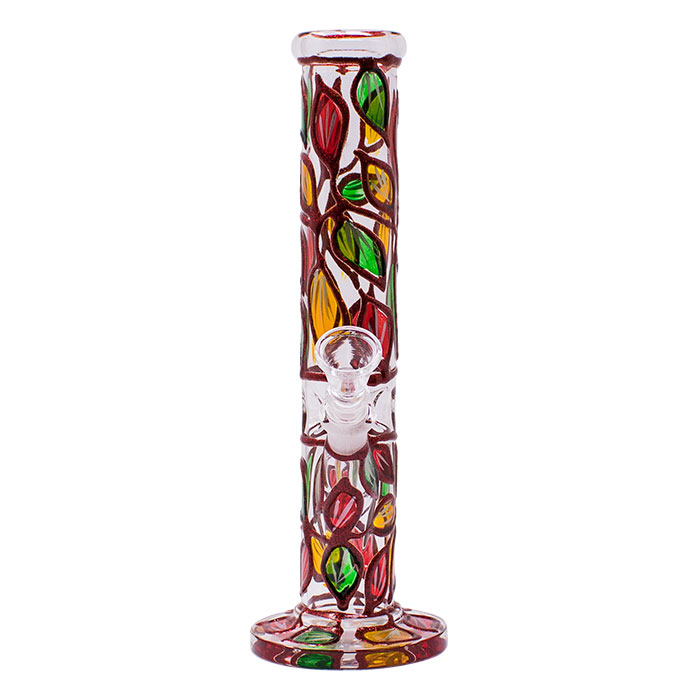 Hand Painted Red Leaves 10 Inches Glass Bong