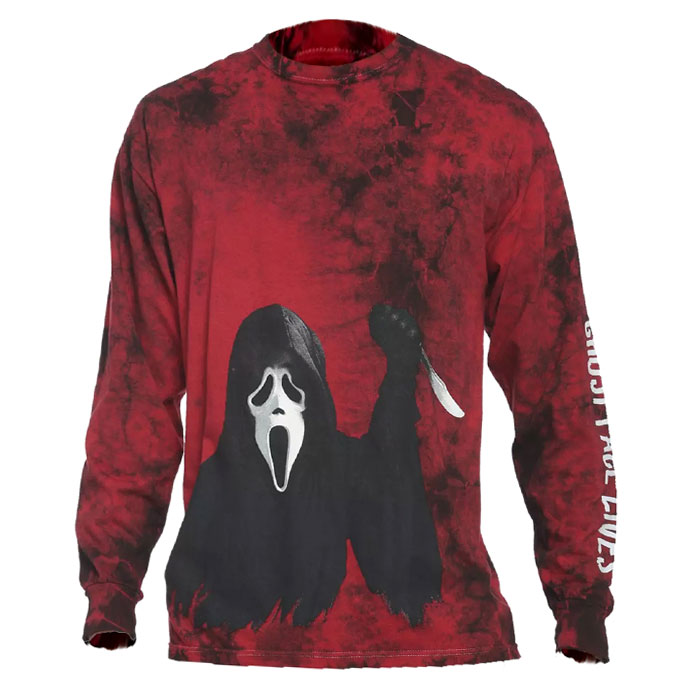 Men's Maroon Long Sleeve Ghost Face Lives Graphic T-Shirt