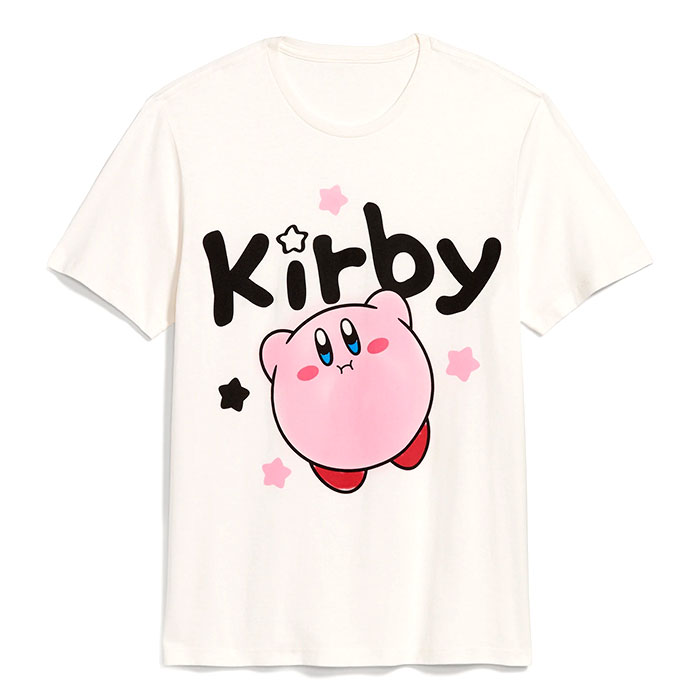 Unisex Off-White Short Sleeve Pink Kirby Face Graphic T-Shirt