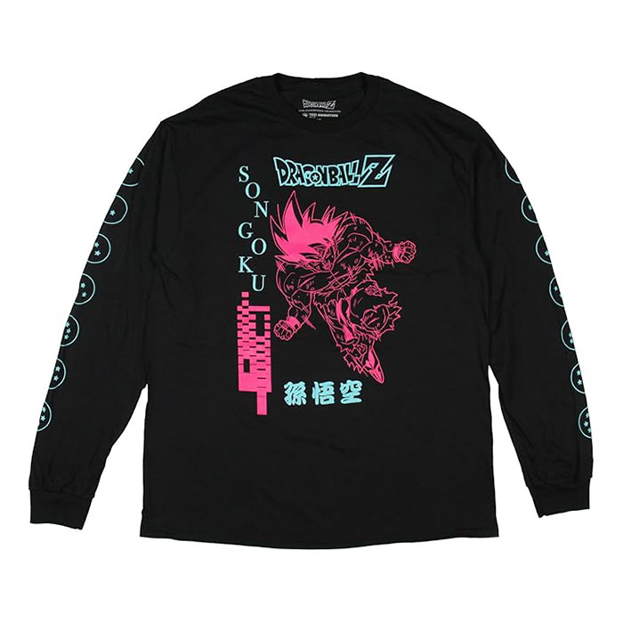 Men's Black Long Sleeve Dragonballz Songoku Small Graphic T-Shirt