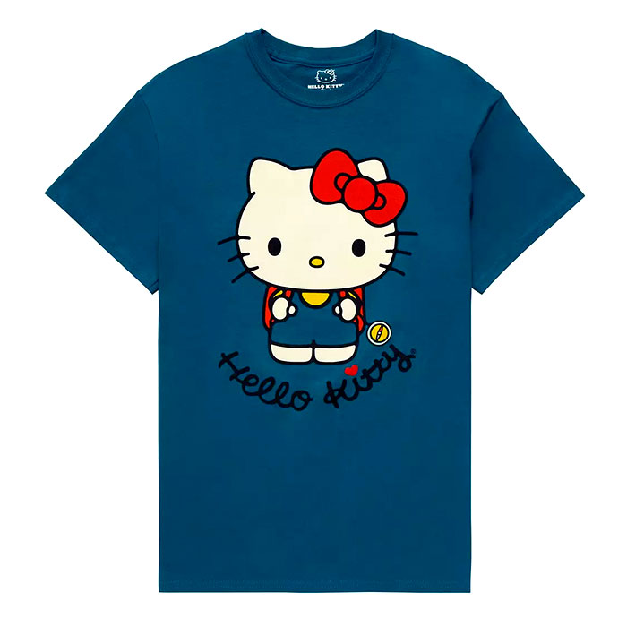 Women's Blue Short Sleeve Hello Kitty Front Back Graphic T-Shirt