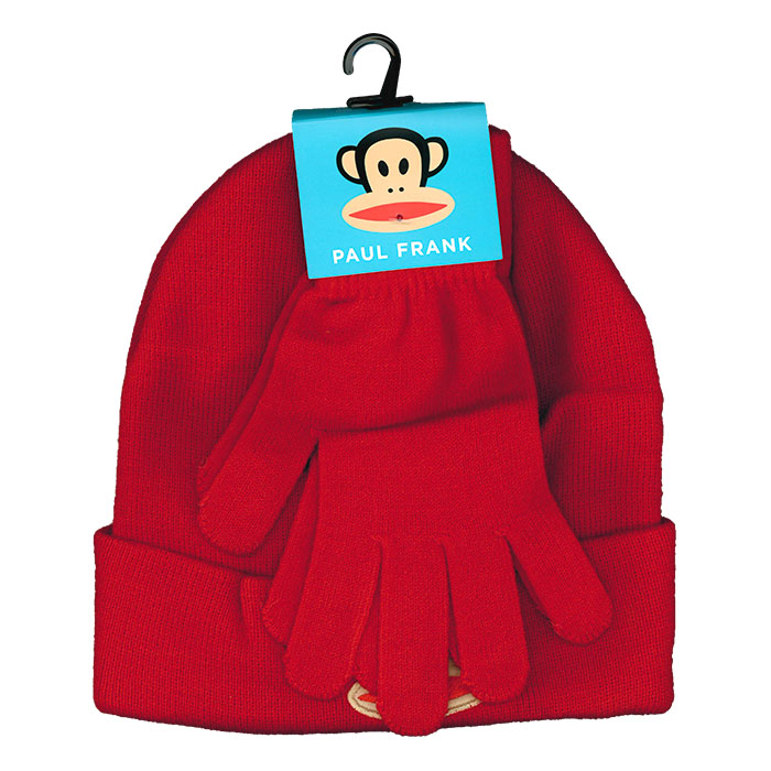 Red Paul Frank Iconic Julius the Monkey Knit Cuffed Toque with Gloves