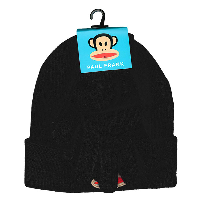 Black Paul Frank Iconic Julius the Monkey Knit Cuffed Toque with Gloves