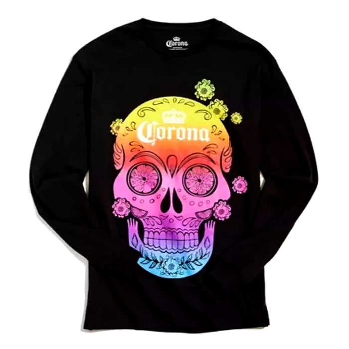 Men's Full Sleeve Black King Corona Skull Graphic T-Shirt 