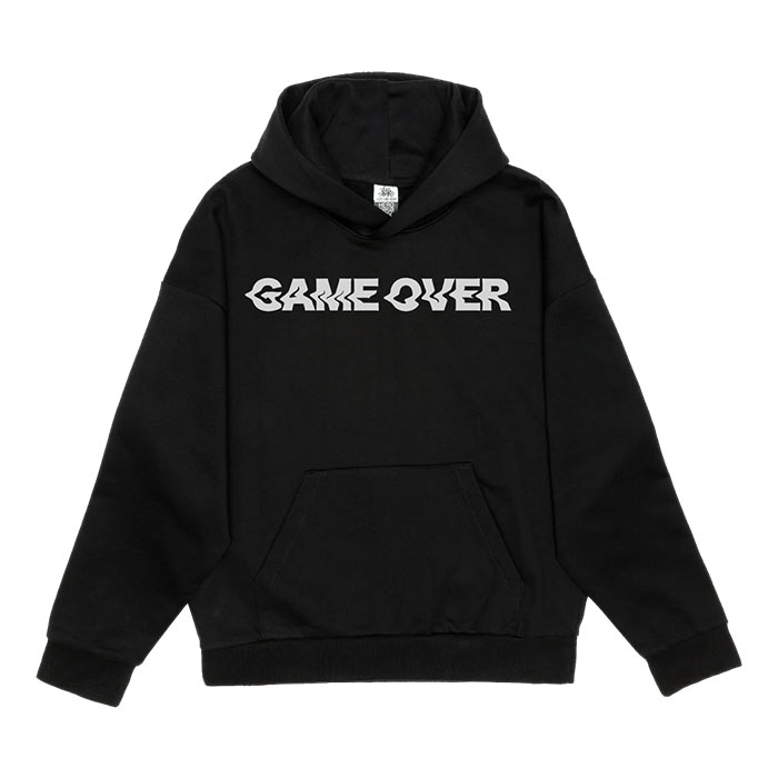 Unisex Black Game Over Quote Large Graphic Hoodie